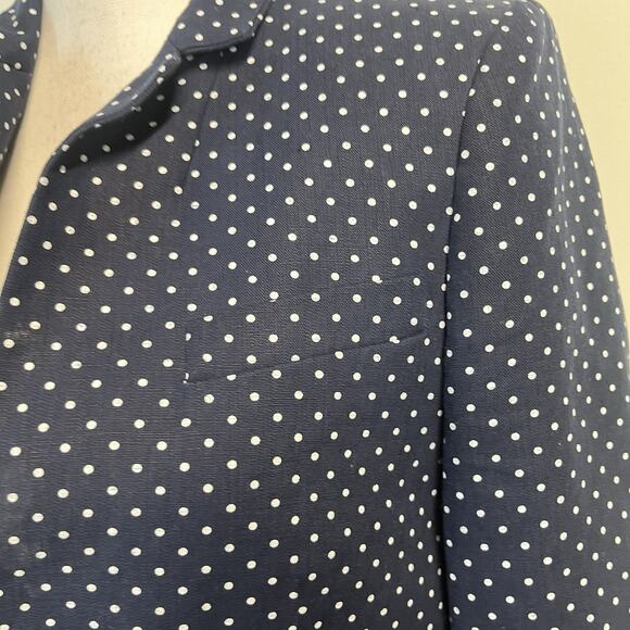 Banana Republic Regent Blazer Women's Size 8 Navy Blue Linen Polka Dot Career - Picture 6 of 9